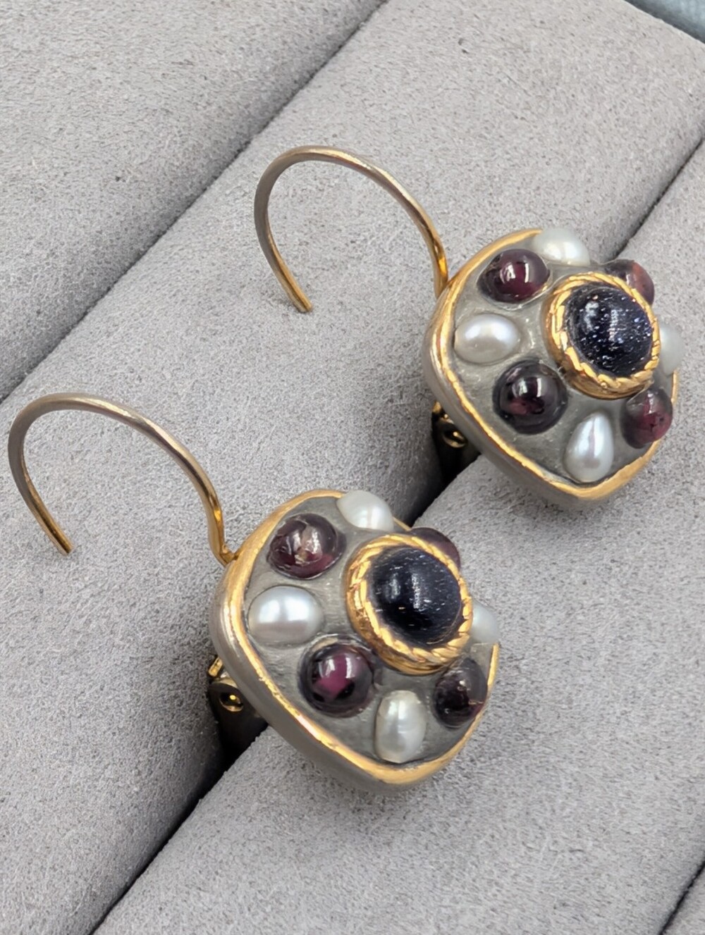 Michal Golan Garnet Freshwater Pearl Square Earrings Artisan | M137